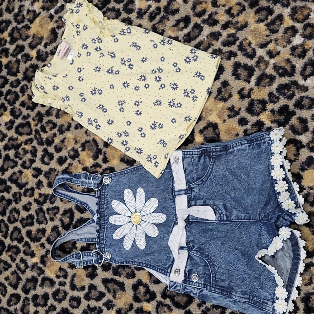 Girls size 6 Jean overalls with shirt